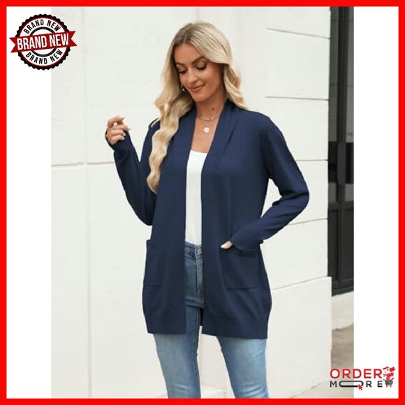 Long Cardigan Sweater Lightweight Open Front Duster Knit with Pockets - Picture 3 of 7